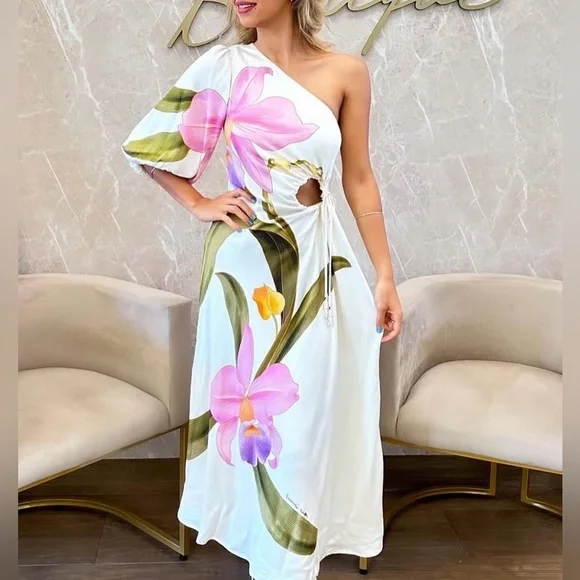 SOLD - FARM Rio One-Shoulder Dress Floral Design Size S - Picture 3 of 10